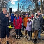 Dave Lavery welcomes participants and spectators to the 2024 Perth Polar Bear Plunge on Jan. 1.