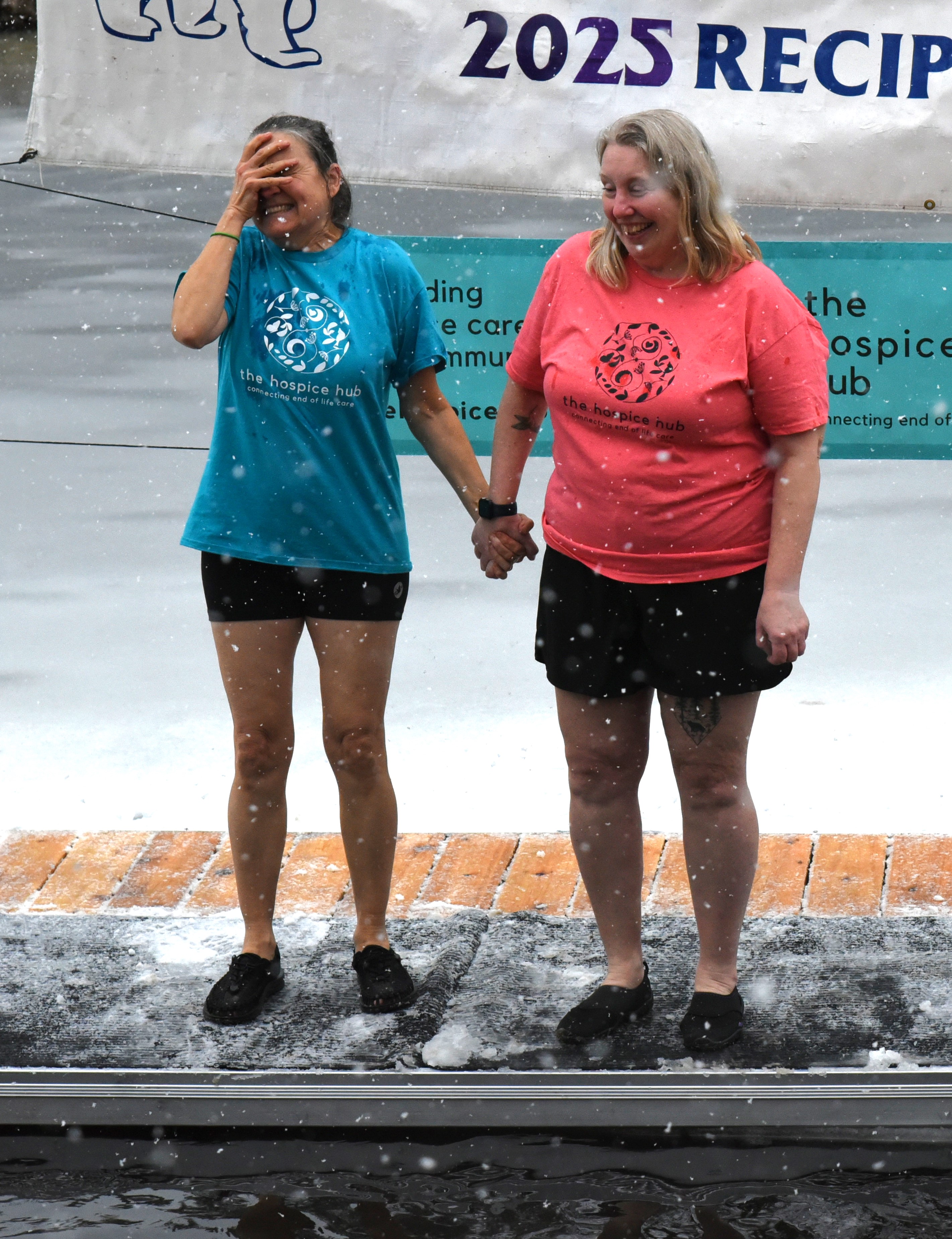 Perth Polar Bear Plunge contestants preparing to jump in the ice cold water.